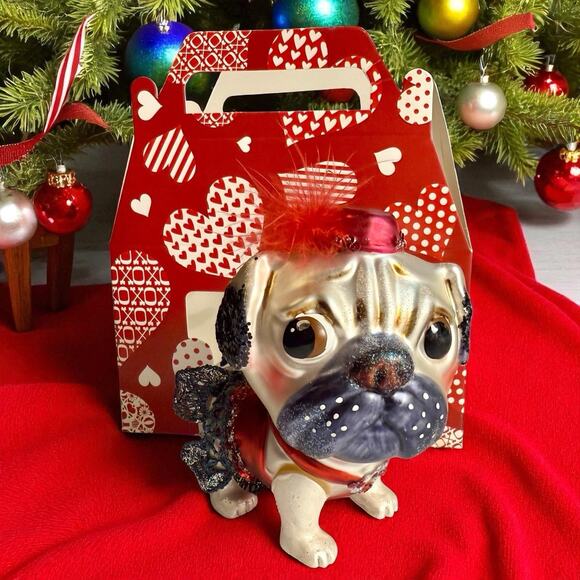 VTG Robert Stanley Anthropomorphic Blown Glass Pug Dog Christmas Ornament No Box - Picture 2 of 16